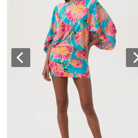 TRINA TURK POPPY KIMONO SWIM TUNIC DRESS blue pink size M ( S  runs small) - Picture 7 of 16
